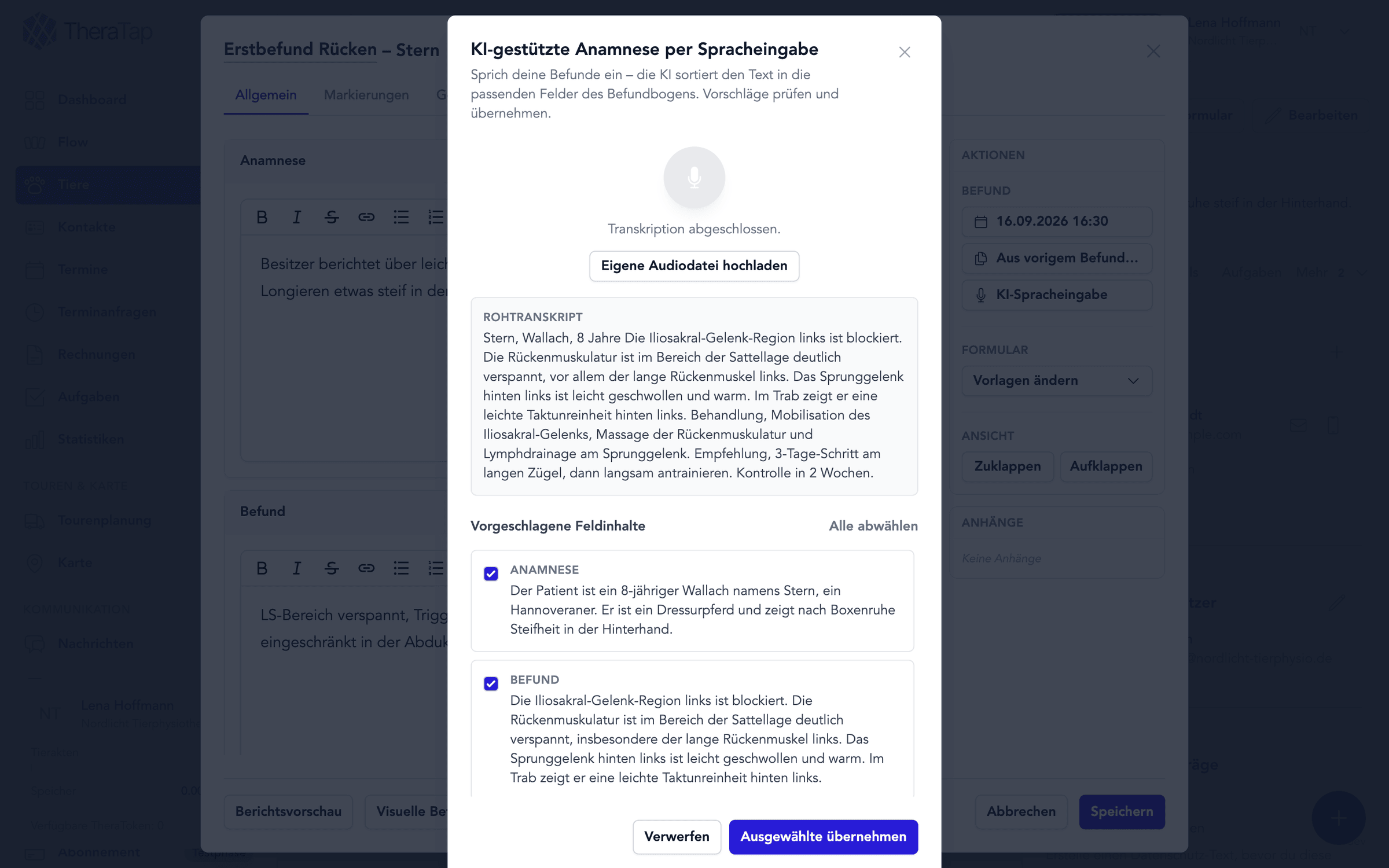 Alle KI-Funktionen von TheraTap im Überblick