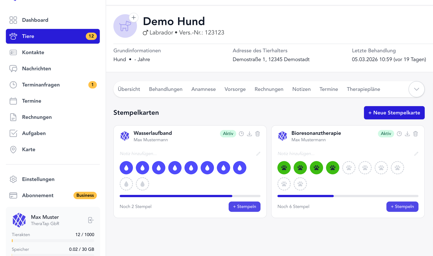 TheraTap Stempelkarten