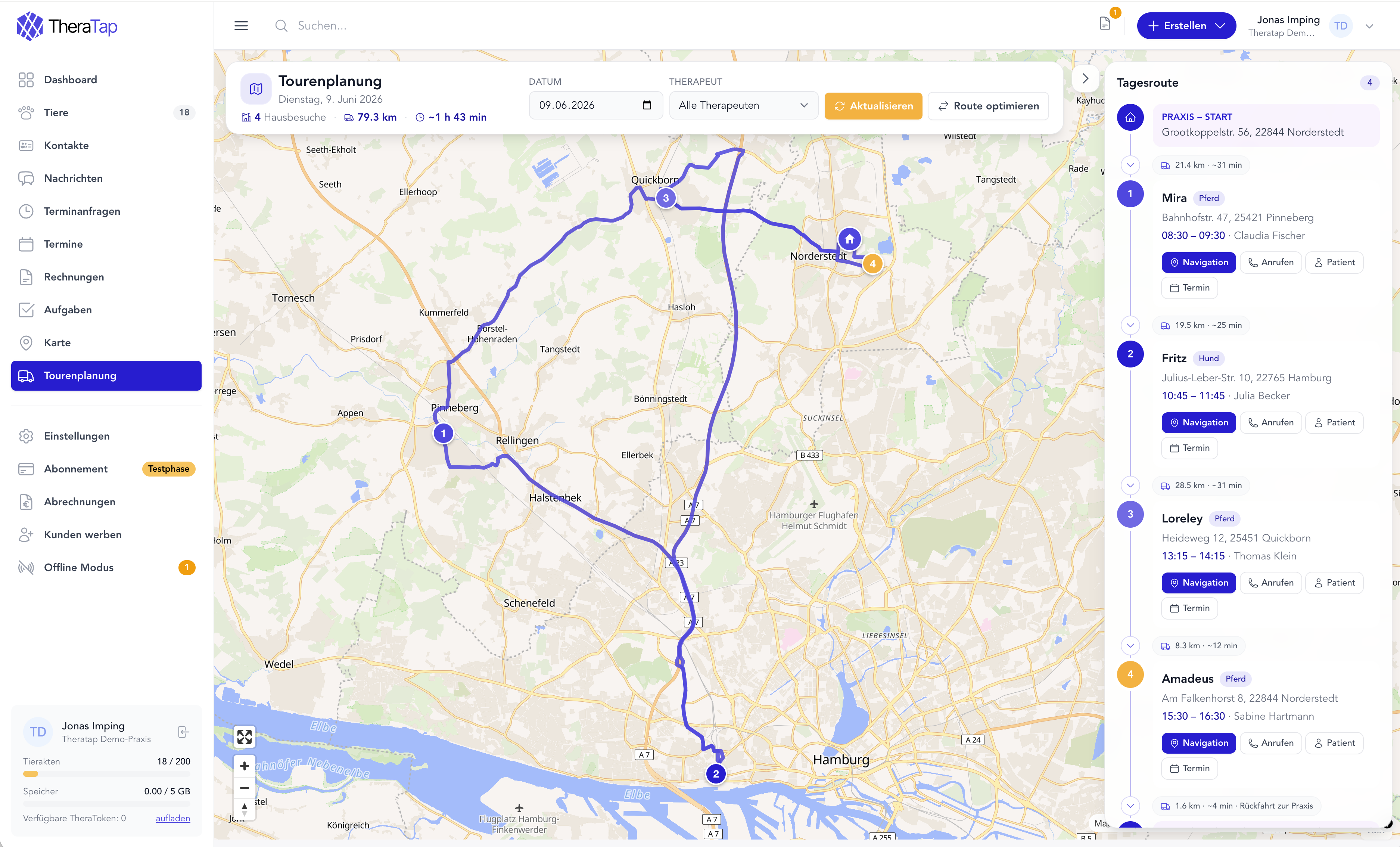 Tourenplanung in TheraTap – jetzt noch besser